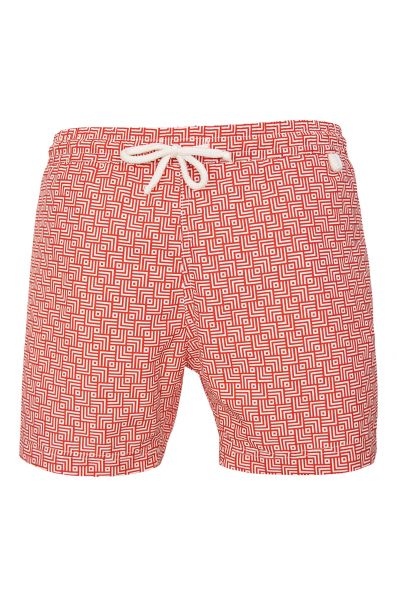 Montauk 804 - Red square | Maillot Short de bain homme rouge et blanc